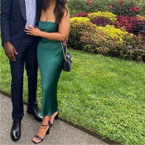 Emerald Green Satin Slip Midi Dress